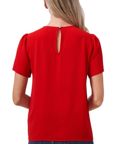 Women's Pin-tucked Short Sleeve Blouse Top Red $28.77 Tops