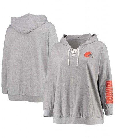 Women's Plus Size Heathered Gray Cleveland Browns Lace-Up Pullover Hoodie Heathered Gray $30.55 Sweatshirts