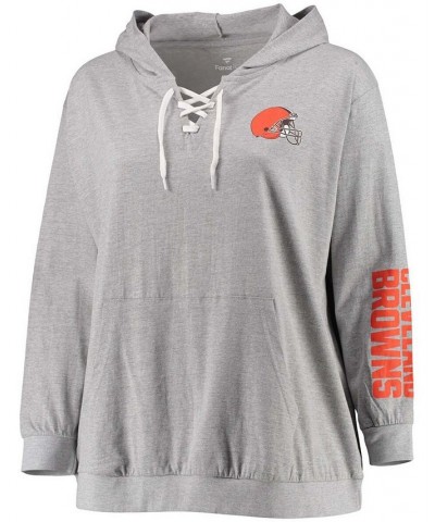 Women's Plus Size Heathered Gray Cleveland Browns Lace-Up Pullover Hoodie Heathered Gray $30.55 Sweatshirts