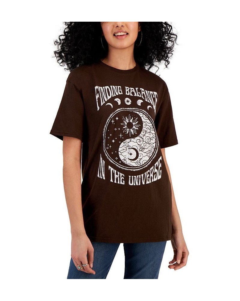 Juniors' Yin-Yang-Graphic Print Cotton Boyfriend T-Shirt Tobacco $13.20 Tops