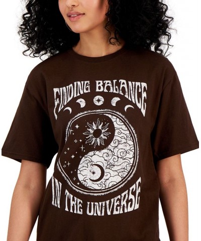 Juniors' Yin-Yang-Graphic Print Cotton Boyfriend T-Shirt Tobacco $13.20 Tops