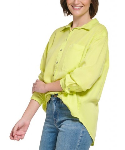 Women's Button-Front Boyfriend Shirt Yellow $21.89 Tops