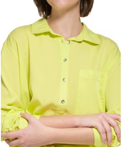 Women's Button-Front Boyfriend Shirt Yellow $21.89 Tops