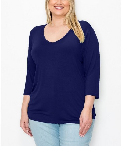 Plus Size V-neck Side Ruched 3/4 Sleeve Top Latte $16.72 Tops