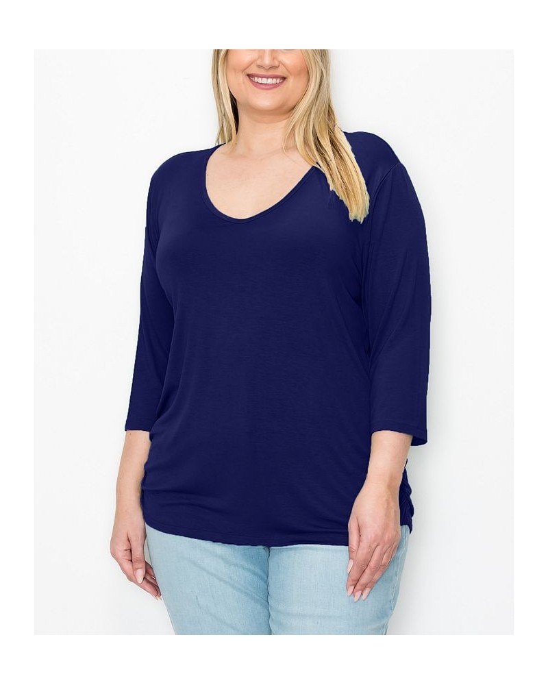 Plus Size V-neck Side Ruched 3/4 Sleeve Top Latte $16.72 Tops