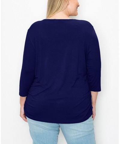 Plus Size V-neck Side Ruched 3/4 Sleeve Top Latte $16.72 Tops