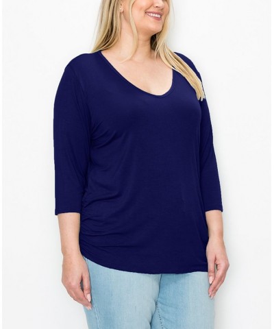 Plus Size V-neck Side Ruched 3/4 Sleeve Top Latte $16.72 Tops