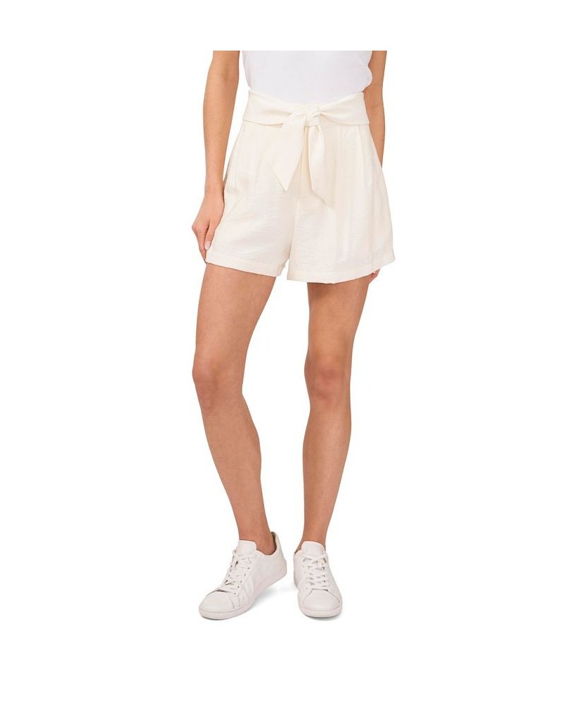 Women's Fold Over Tie Pleated Shorts Soft Ecru $29.85 Shorts