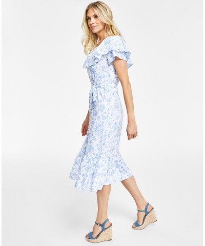 Women's Floral Off-The-Shoulder Midi Dress Bright White Combo $39.75 Dresses