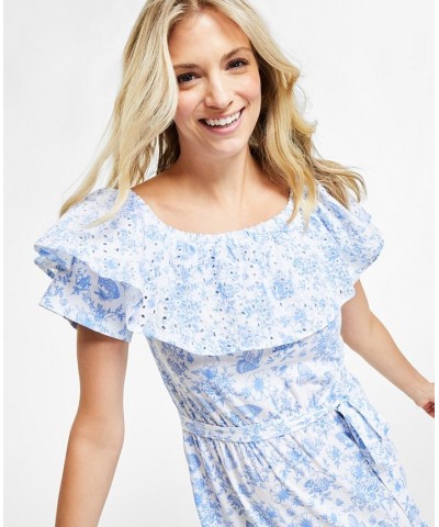 Women's Floral Off-The-Shoulder Midi Dress Bright White Combo $39.75 Dresses