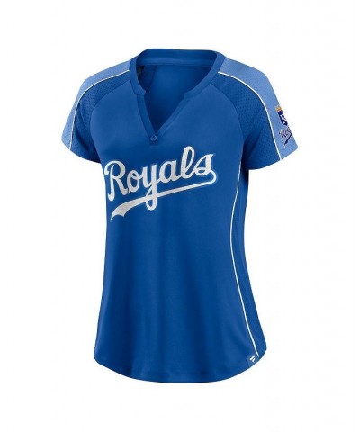 Women's Kansas City Royals True Classic League Diva Pinstripe Raglan V-Neck T-shirt Royal, Light Blue $37.09 Tops