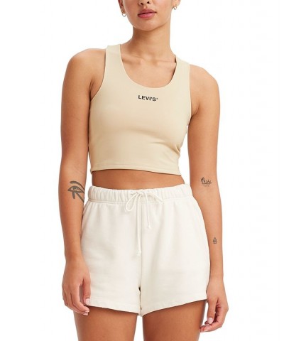 Women's Graphic Racer Cropped Tank Top Ivory/Cream $21.33 Tops