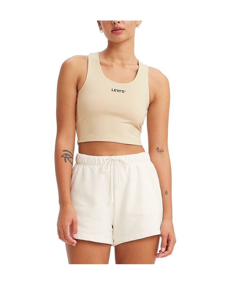 Women's Graphic Racer Cropped Tank Top Ivory/Cream $21.33 Tops