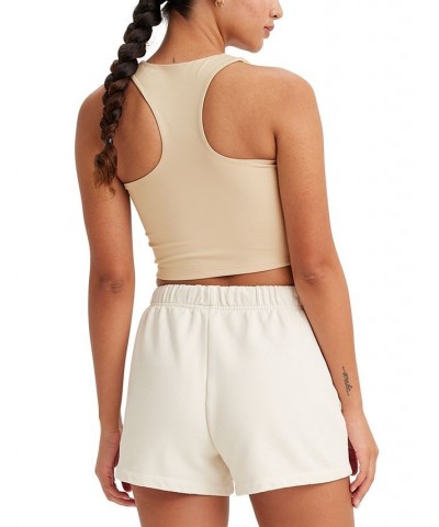 Women's Graphic Racer Cropped Tank Top Ivory/Cream $21.33 Tops