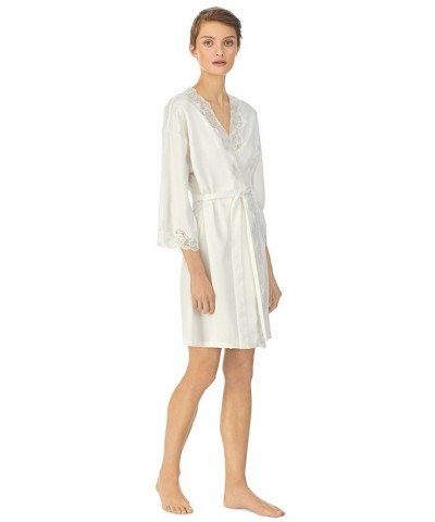 Lauren Ralph Satin Lauren Lace-Trim Wrap Robe Lingerie Ivory $37.80 Sleepwear