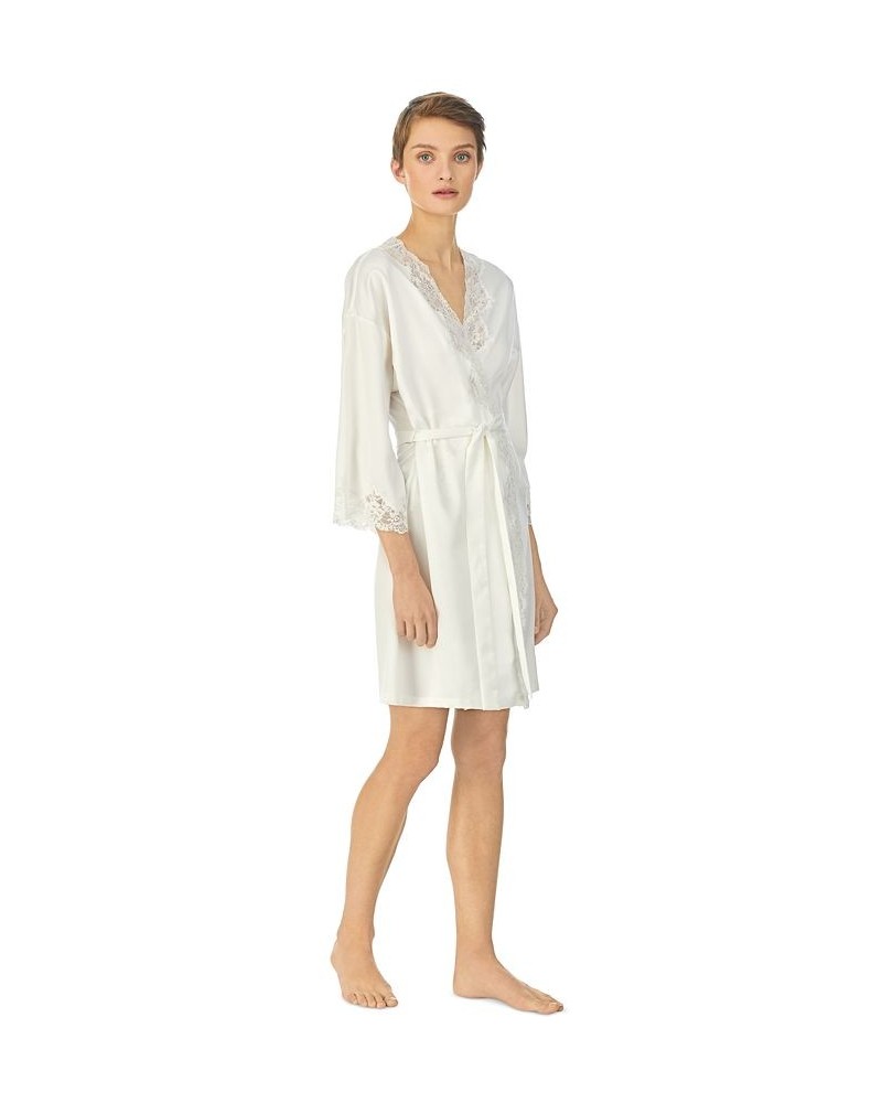 Lauren Ralph Satin Lauren Lace-Trim Wrap Robe Lingerie Ivory $37.80 Sleepwear