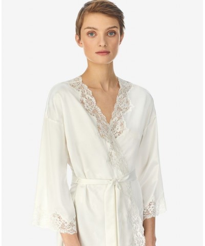 Lauren Ralph Satin Lauren Lace-Trim Wrap Robe Lingerie Ivory $37.80 Sleepwear