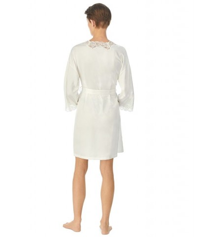 Lauren Ralph Satin Lauren Lace-Trim Wrap Robe Lingerie Ivory $37.80 Sleepwear