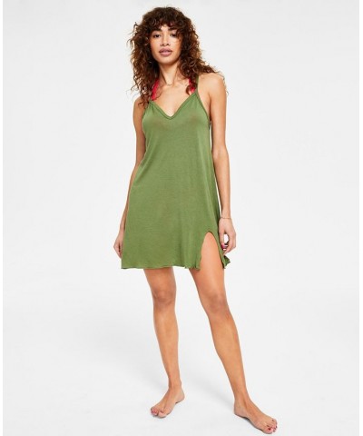 Juniors' Knotted Tank Cover-Up Dress Vineyard Green $22.42 Swimsuits
