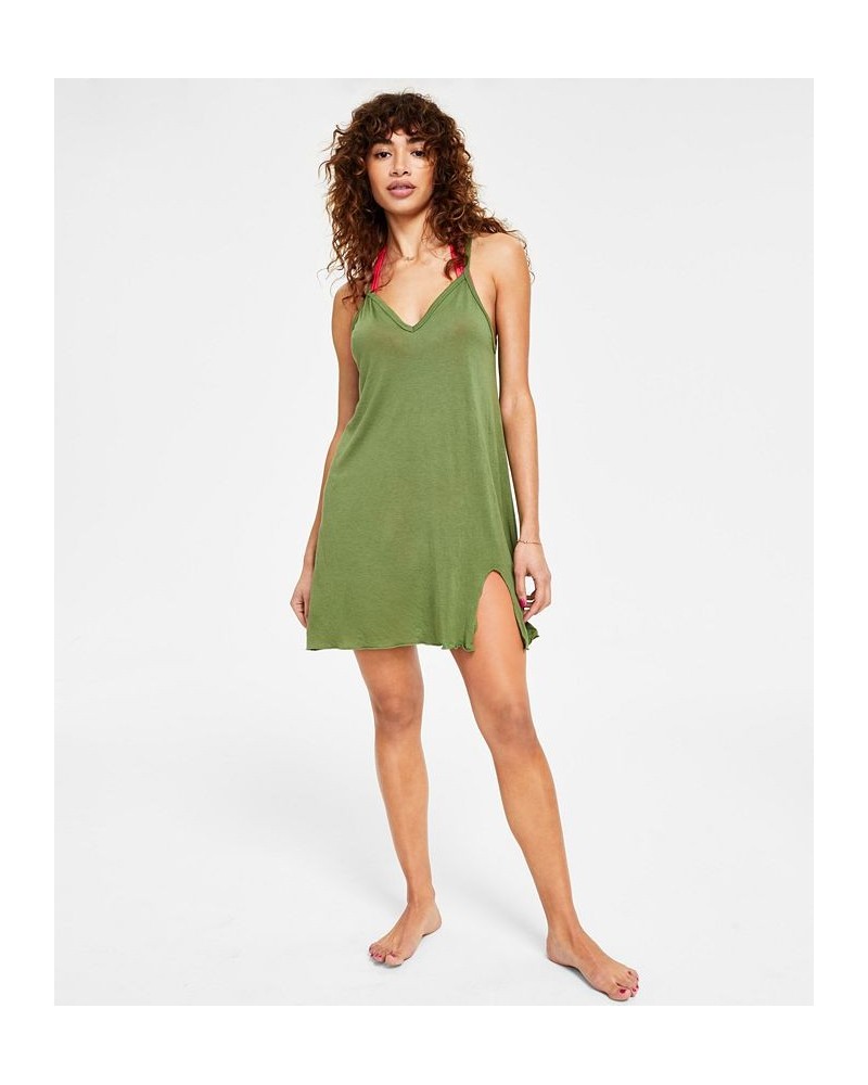 Juniors' Knotted Tank Cover-Up Dress Vineyard Green $22.42 Swimsuits