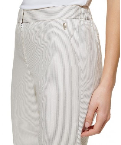 Women's Pinstriped Elastic-Back Pants Ivory Multi $35.97 Pants