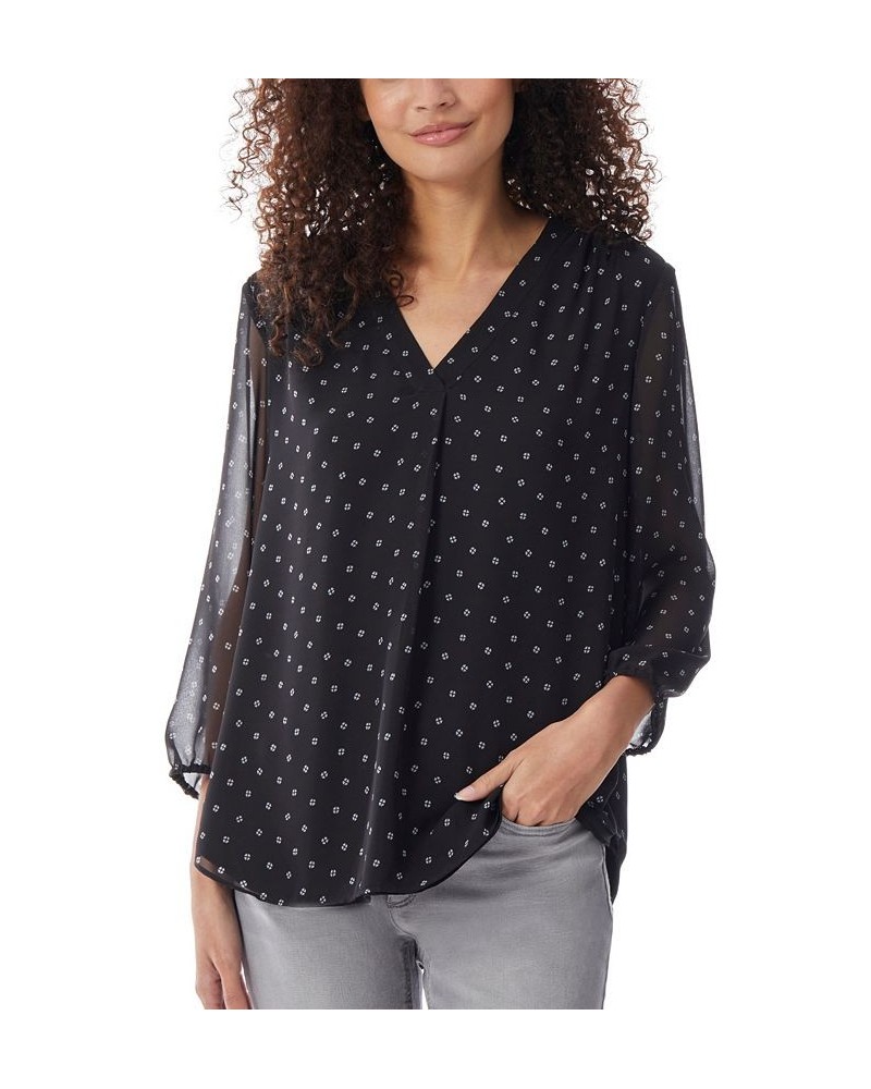 Women's V-neck Pleat Front Tunic with Elastic Cuff Sleeves Top Jones Black, Jones White $25.96 Tops