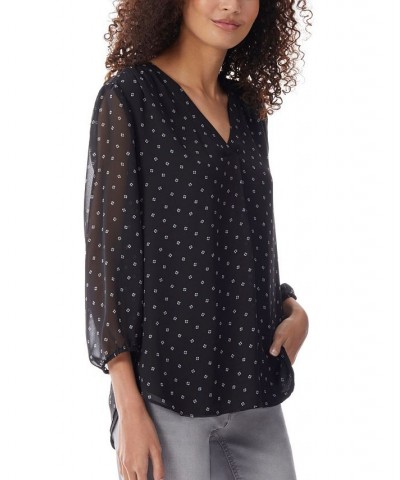 Women's V-neck Pleat Front Tunic with Elastic Cuff Sleeves Top Jones Black, Jones White $25.96 Tops