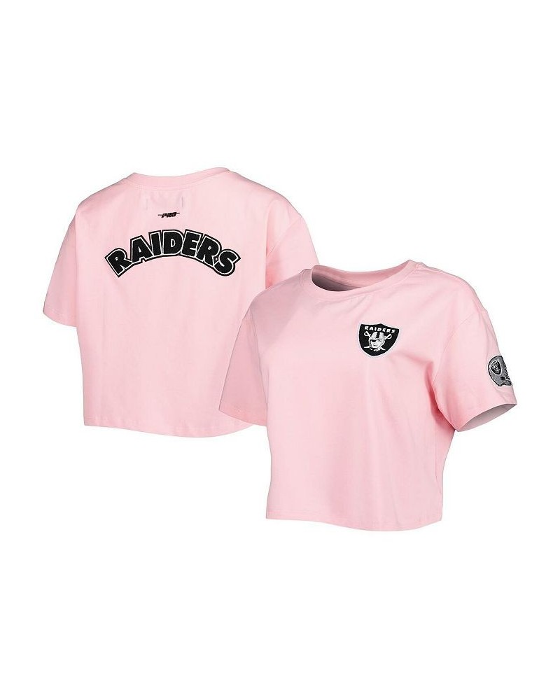 Women's Pink Las Vegas Raiders Cropped Boxy T-shirt Pink $27.99 Tops