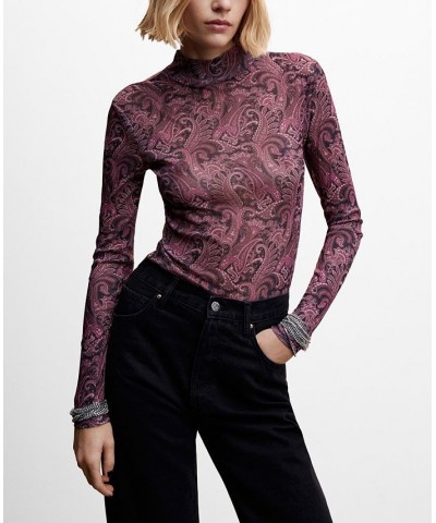 Women's Printed Long Sleeve T-shirt Purple $21.00 Tops