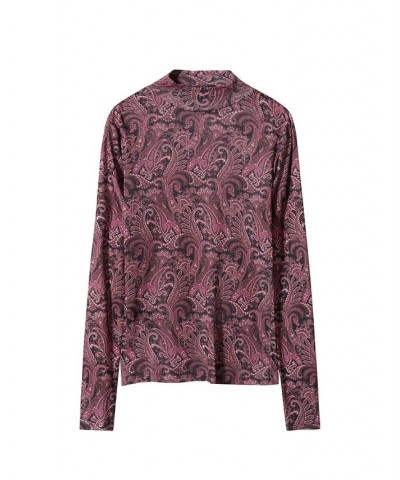 Women's Printed Long Sleeve T-shirt Purple $21.00 Tops