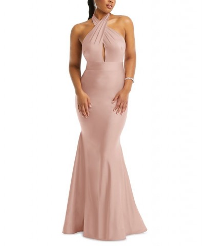 Women's Open-Back Satin Mermaid Gown Brown $127.68 Dresses