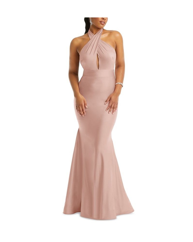 Women's Open-Back Satin Mermaid Gown Brown $127.68 Dresses