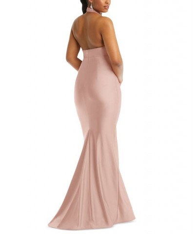 Women's Open-Back Satin Mermaid Gown Brown $127.68 Dresses