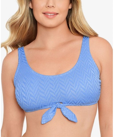 Juniors' Tie-Front Bralette Bikini Top Blue $18.89 Swimsuits