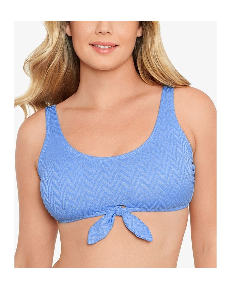 Juniors' Tie-Front Bralette Bikini Top Blue $18.89 Swimsuits