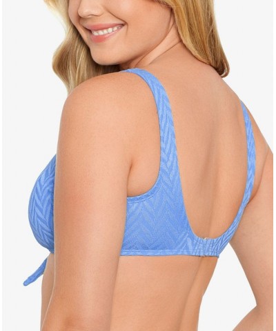 Juniors' Tie-Front Bralette Bikini Top Blue $18.89 Swimsuits