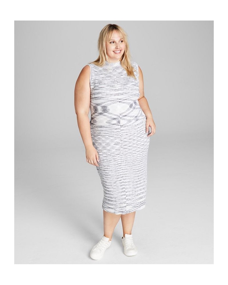 Trendy Plus Size Space-Dyed Mock-Neck Dress White $20.03 Dresses