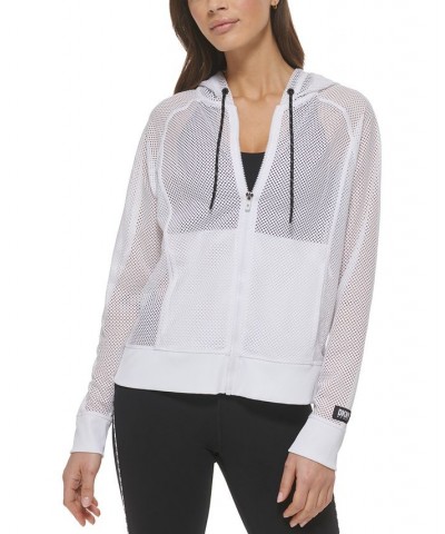 Women's Solid-Color Mesh Relaxed Zip Hoodie White $21.89 Sweatshirts