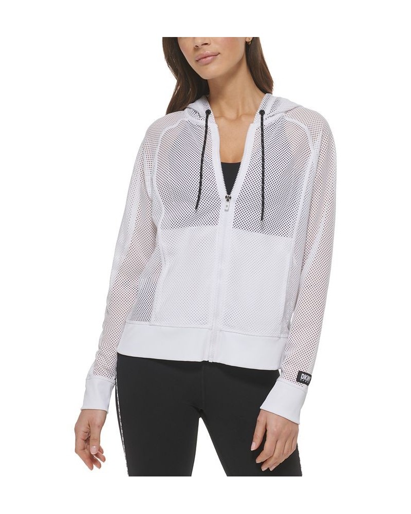 Women's Solid-Color Mesh Relaxed Zip Hoodie White $21.89 Sweatshirts