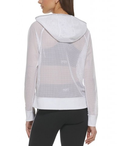 Women's Solid-Color Mesh Relaxed Zip Hoodie White $21.89 Sweatshirts