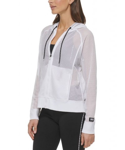 Women's Solid-Color Mesh Relaxed Zip Hoodie White $21.89 Sweatshirts