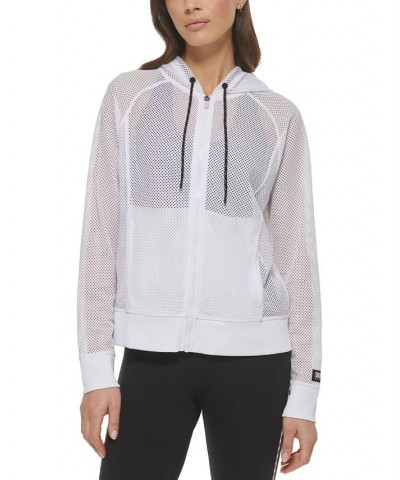 Women's Solid-Color Mesh Relaxed Zip Hoodie White $21.89 Sweatshirts