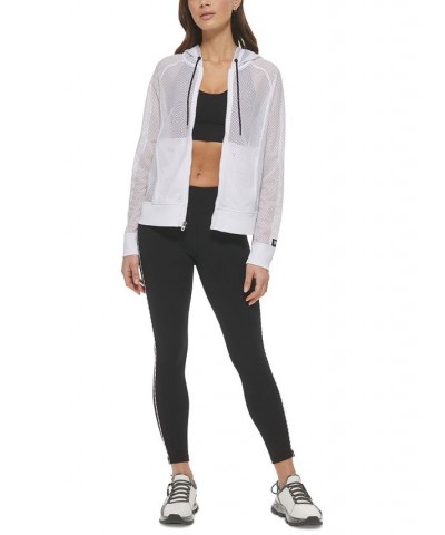 Women's Solid-Color Mesh Relaxed Zip Hoodie White $21.89 Sweatshirts