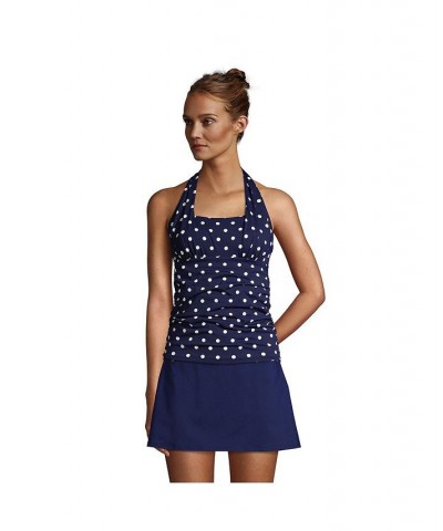 Women's Petite Square Neck Halter Tankini Swimsuit Top Blue $47.40 Swimsuits