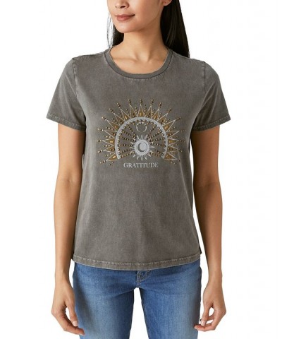 Women's Cotton Mandala Graphic T-Shirt Beluga $22.33 Tops