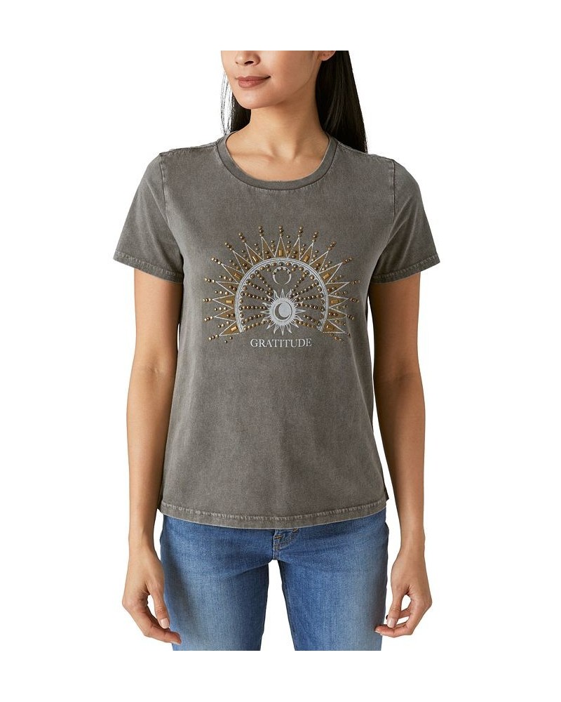 Women's Cotton Mandala Graphic T-Shirt Beluga $22.33 Tops