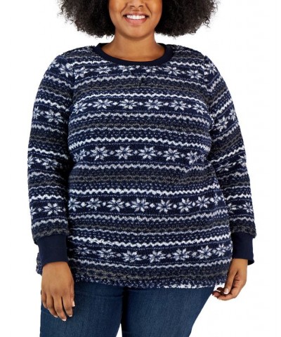 Plus Size Fair Isle Sherpa Tunic Navy Fairisle $8.87 Sweatshirts