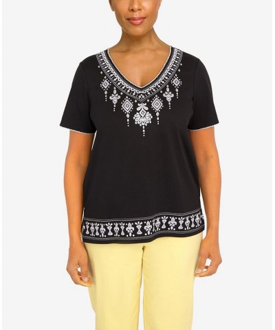 Petite Summer In The City Embroidered V-neck T-shirt Onyx $34.06 Tops