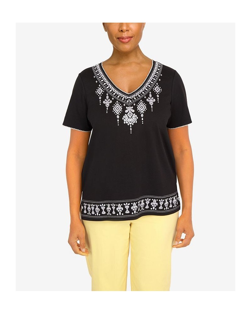 Petite Summer In The City Embroidered V-neck T-shirt Onyx $34.06 Tops