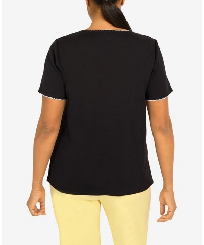 Petite Summer In The City Embroidered V-neck T-shirt Onyx $34.06 Tops